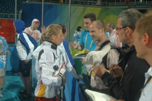 Ebenfalls gefragter Interviewpartner: die zweifache Torschützin Eileen Hoffmann. Foto: Uli Meyer